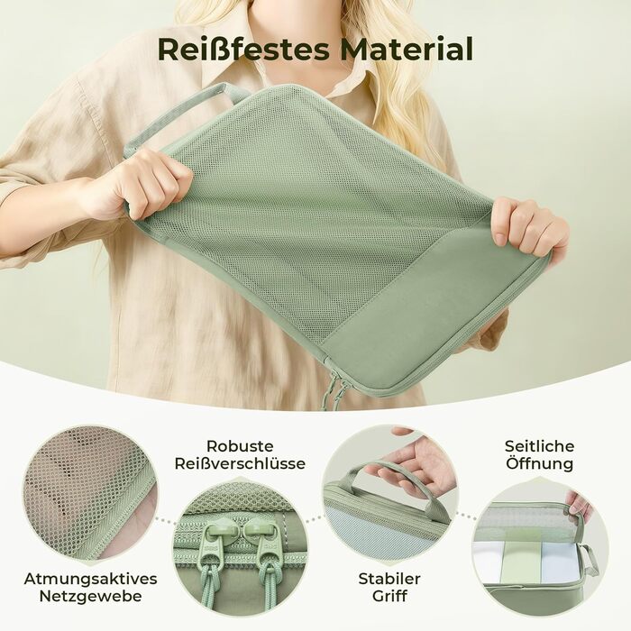 Набір компресійних органайзерів для одягу в подорожі 8 предметів, дорожні сумки-пакувальники для валізи та рюкзака, Matcha Green