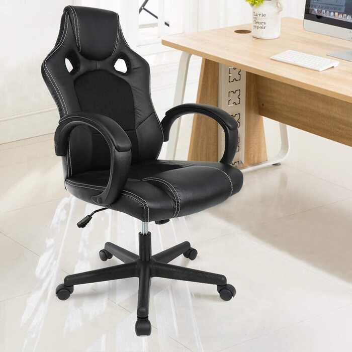Ігрове крісло Flyelf гоночне спортивне Крісло офісне крісло, ергономічне робоче крісло з високою спинкою, Чорний Чорний 49586