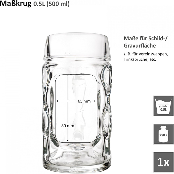 Набір пивних кружок Van Well 12 шт., 0,5 л, зі шкалою, для ресторану та бару | Скляні кружки для пива, стійкі до миття в посудомийній машині