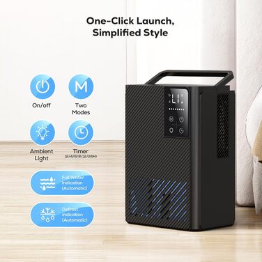 Електричний осушувач повітря 2500 мл з автоматичним вимкненням та системою відтавання, 7 кольорів підсвічування, тихий осушувач для дому, портативний, білий (чорний)