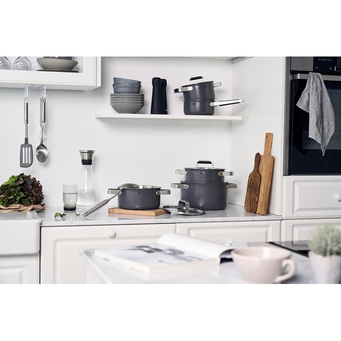 Набір посуду ZWILLING PURE, 5 предметів, з нержавіючої сталі 18/10, керамічне покриття, Stay-Cool ручки, придатний для миття в посудомийній машині (антрацитово-сірий)