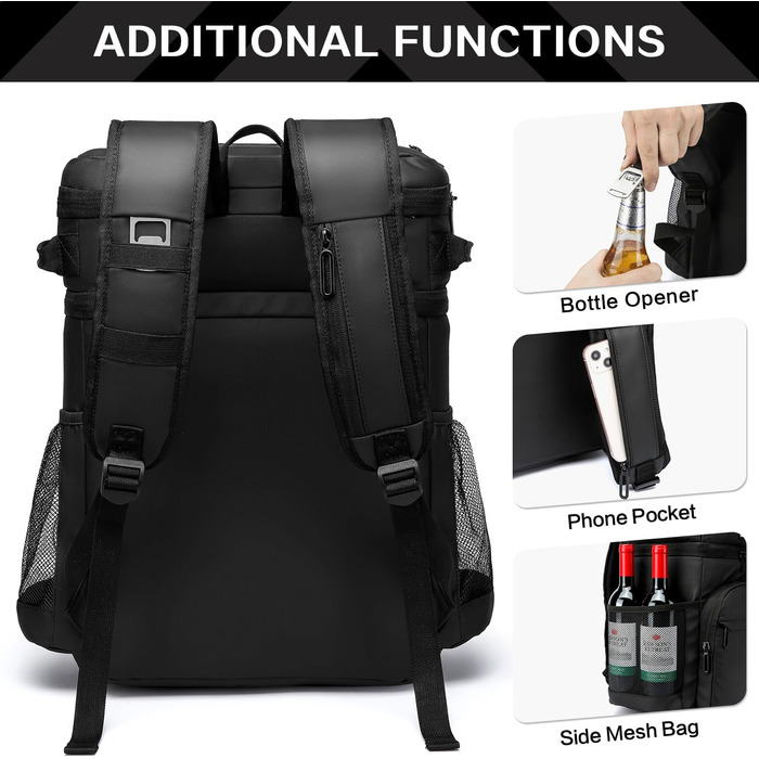 Рюкзак-холодильник Laripwit 54 літри: ізольований, тактичний, для пікніків, подорожей, кемпінгу, пляжу (33л) - чорний