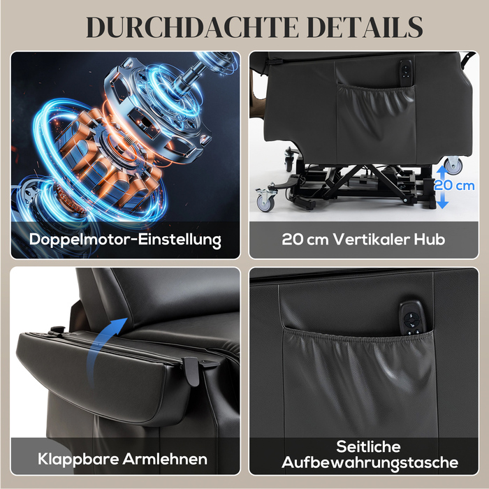 Крісло-релаксатор з підйомним механізмом та електроприводом. Електричне крісло з підніжкою, пультом дистанційного керування та функцією відкидання спинки, колір – темно-сірий.