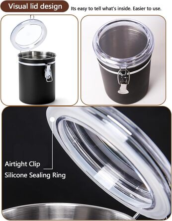 Герметична контейнер для кави та продуктів, набір 2 шт, 1.8L, нержавіюча сталь, чорний