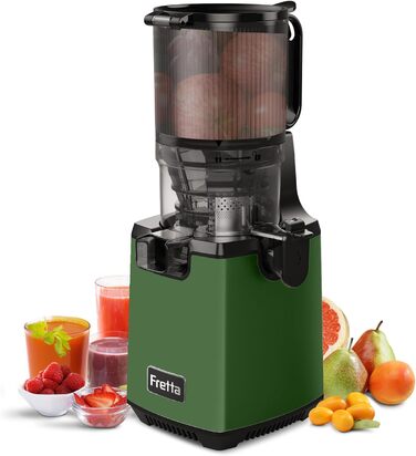 Фреш-прес Fretta Slow Juicer: Швидкий та зручний соковичавник з нержавіючої сталі для овочів та фруктів, 135 мм, 1.8 л, з функцією реверсу, 250W (Темно-зелений)