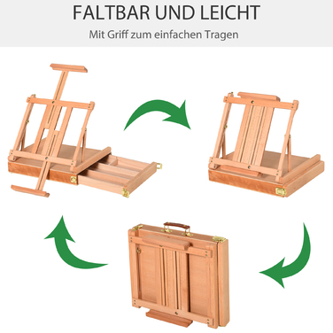 Мольберт Vinsetto Easel Studio з букового дерева, складний і регульований по куту, з висувним ящиком, натуральний, 42x36x12,5см для художнього приладдя