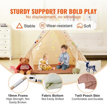 Дитячий намет VEVOR Tipi для дітей 1-5 років, складний намет з килимком та сумкою, з вікнами, для хлопчиків та дівчаток, бежевий (рустикальний)