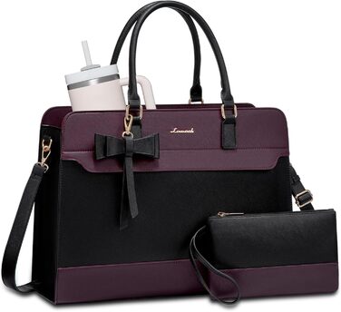 Сумка LOVEVOOK для жінок, велика, 15.6 дюймів, для ноутбука, робоча, елегантна, однотонна, шкіряна, для школи, офісу, ділових поїздок, shopper, tote bag (15.6 дюймів, фіолетово-чорна)