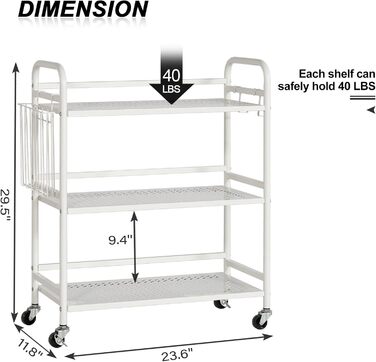 Металевий сервісний візок HDANI з 3 рівнями, на коліщатках, 48x30x75 см, для кухні, бару, ванної кімнати