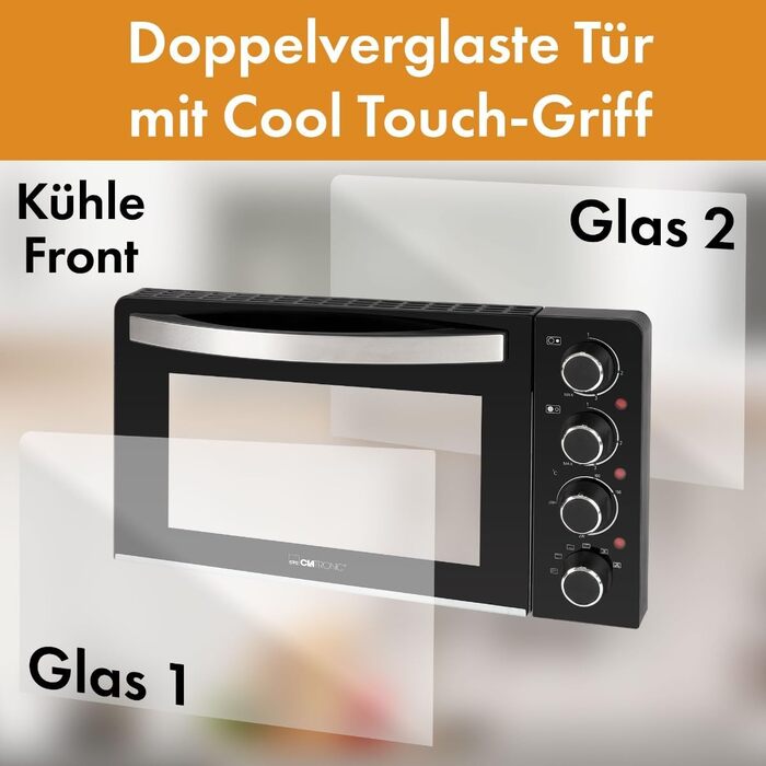 Міні-піч Clatronic® з конфорками та поворотним шампуром | одночасне приготування та випікання | міні-піч 28л конвекція, верхнє/нижнє нагрівання 100°-230°C | електрична міні-піч 3100 Вт з аксесуарами | KK 3786