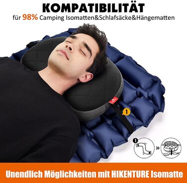 Похідна надувна подушка для кемпінгу зі знімним чохлом, Дорожня подушка надувна легка, ергономічна подушка для подорожей, надувна подушка для кемпінгу Подушка для активного відпочинку, надувна подушка-Сірий (Чорний)
