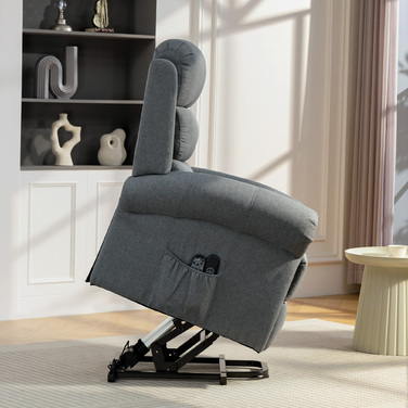 Крісло-масажер з підйомним механізмом, крісло для відпочинку, з функцією вібрації, регульоване нахилом, з текстурою льону, сірого кольору