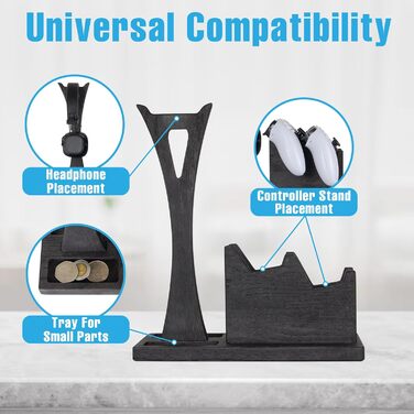 Організатор для геймерських контролерів з підставкою для навушників – дерев'яний аксесуар для ігор, чорний колір