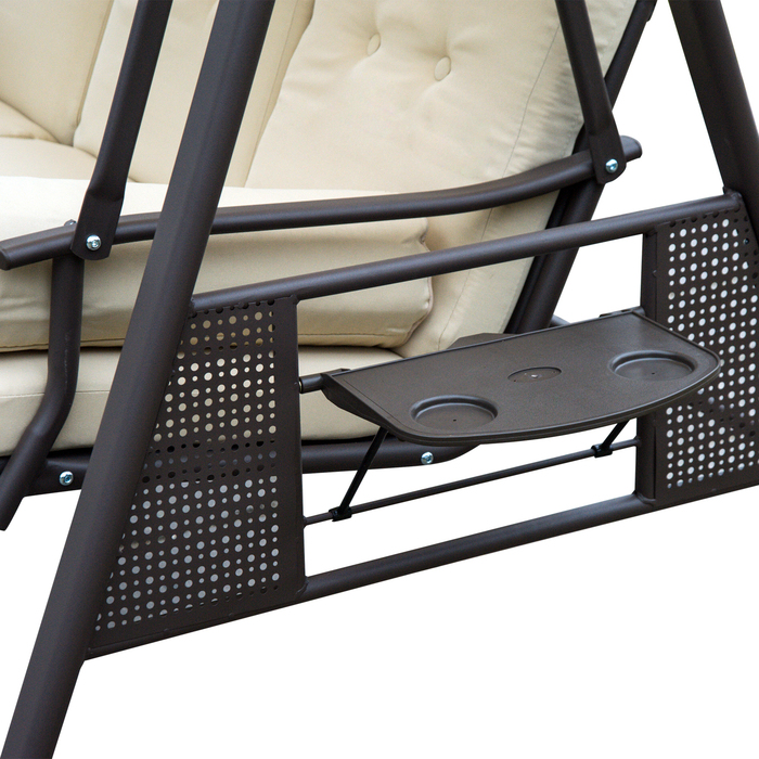 Гойдалка для трьох осіб у стилі Голлівуд з сонцезахисним навісом, бежево-коричнева, 121×208×172 см