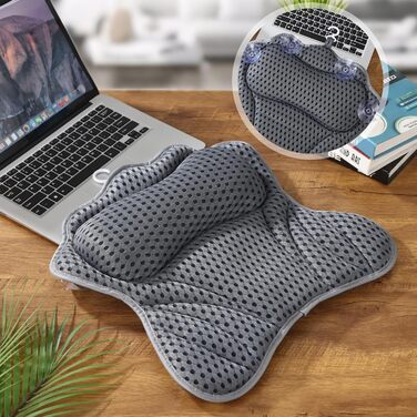 Подушка для ванни з 6 присосками, сітчаста технологія 4D Air Mesh, підтримка голови, шиї, плечей та спини, підходить для всіх ванн (Сіра)