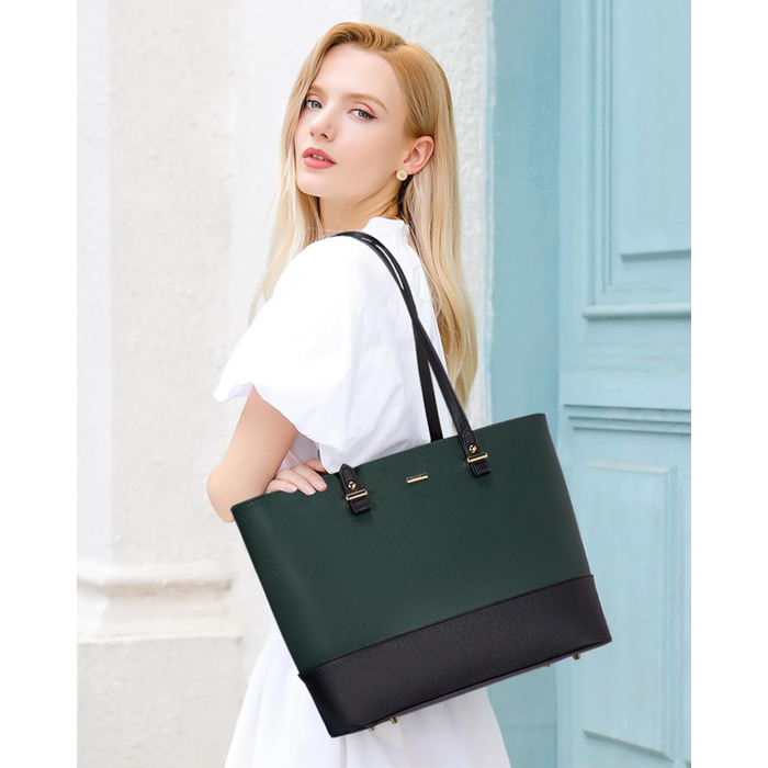 LOVEVOOK Сумка-шоппер для жінок, велика шкіряна сумка, набір 3 шт. (C темно-зелений, чорний)