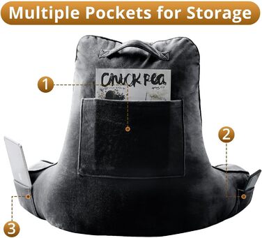 М'яке спинне крісло-подушка Sasttie для ліжка, рожеве, з кишенями та підлокітниками