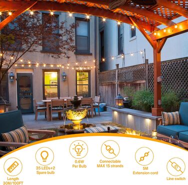 LED гірлянда для вулиці на батарейці з таймером, 9 метрів, 12 лампочок ST64, USB зарядка, 5000mAh, для декорування: сади, тераси, вікна, вечірки, весілля