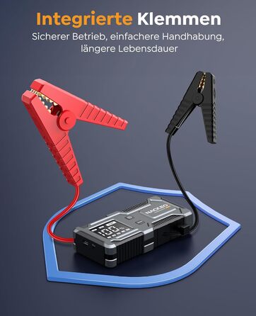 Powerbank Starthilfe 6000A: Зарядний пристрій для автомобіля 12V (до 9L бензин, 7L дизель) з кабелем, LED-лампою та дисплеєм – для SUV, мотоциклів, газонокосарок