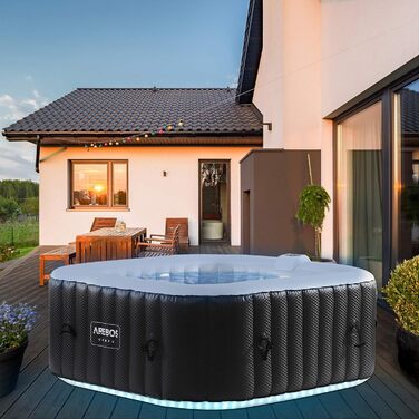 Надувний гідромасажний басейн-джакузі Arebos Whirlpool 154x154 см з LED-підсвіткою, підігрівом та 100 масажними форсунками на 4 особи, 600 л, з кришкою