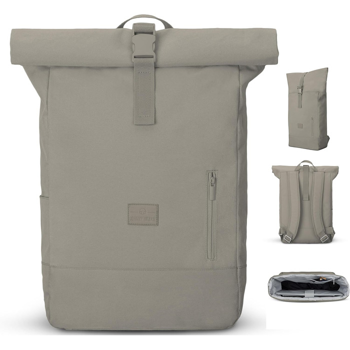 Рюкзак Johnny Urban Rolltop для жінок і чоловіків - Robin Large - Денний рюкзак з відділенням для ноутбука 16 дюймів - Перероблений ПЕТ - 18-22 л - Водовідштовхувальний (один розмір, сірий пустеля)