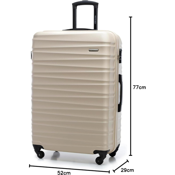 Набір валізWITTCHEN 3 в 1: велика, середня та маленька валіза на колесах з ABS-пластику, з кодовим замком, Groove Line (Бежевий)