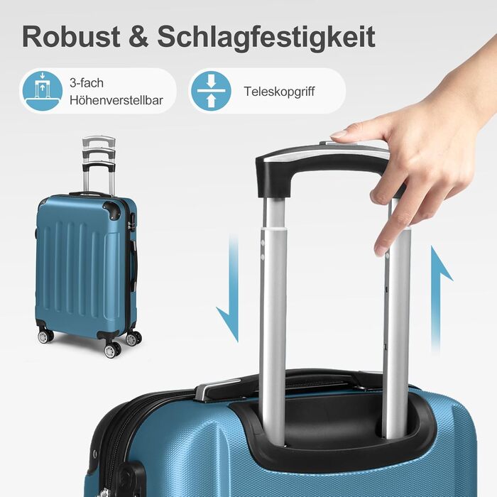 Набір валіз LEADZM 3 шт. з захистом кутів, ABS, телескопічний ручка, ручна поклажа (темно-синій)