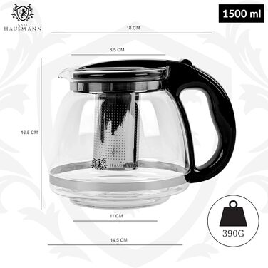 Чайник зі скла Karl Hausmann з ситечком - 2л - Скляний чайник для чаю - Чайник з ситом - Чайник зі скла, ідеальний для поціновувачів чаю - Стильний дизайн, скляний чайник (1.5л)