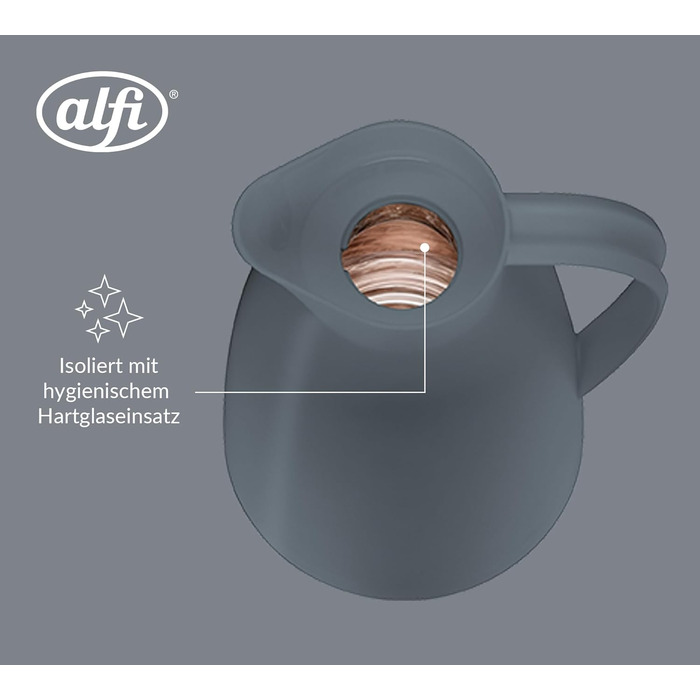 Термос Alfi ECO 1.0л, темно-сірий, з термоізоляційним скляним вкладишем, з кришкою-поворотом та зручною кнопкою, для однієї руки, ідеальний для кави та чаю, без BPA