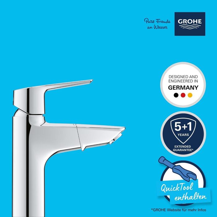 Змішувач для ванної кімнати GROHE Start для сім'ї, економія води, висувний, з поп-ап зливом, 19 см, 3-в-1 інструмент, проста установка, хром, 24205003