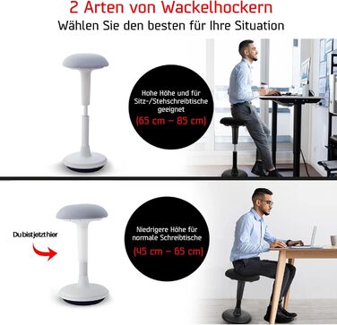 Ергономічний стілець Dynaseat з регулюванням висоти (45-65 см) - для сидіння та стояння, офісний, з ефектом гойдання, допомога при роботі стоячи, білий