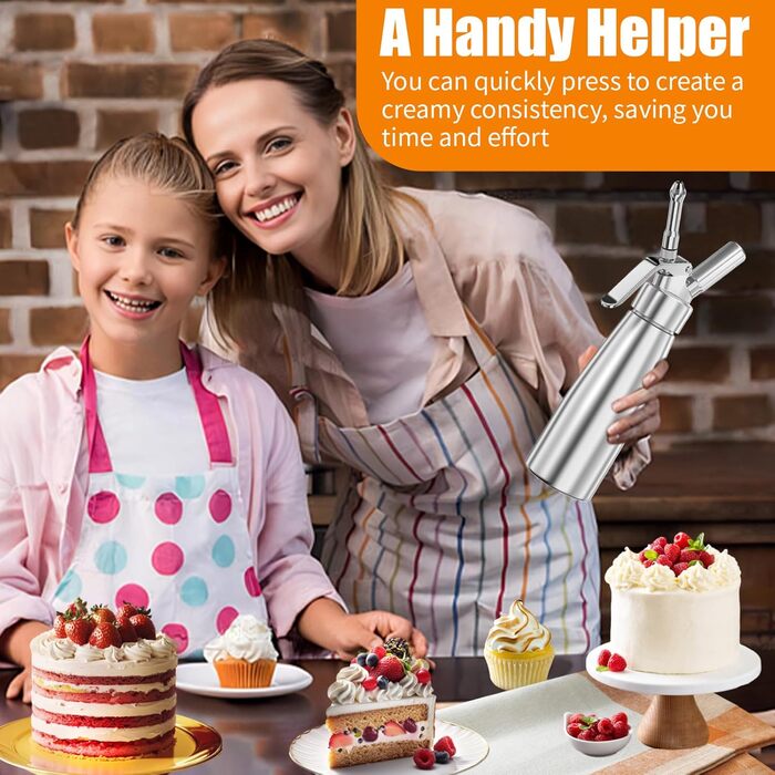 Професійний дозатор для вершків з нержавіючої сталі, 500 мл, з 3 насадками та щіткою для чищення