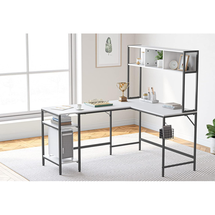 Кубічний кутовий стіл з полицею 150x120 см, білий - CubiCubi