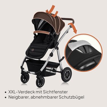 Коляска Lionelo Amber 3-в-1: люлька, автокрісло i-Size, прогулянкове сидіння, повітряні колеса, поворотне сидіння, XXL капюшон UPF 50+, сумка, москітна сітка, дощовик, чорно-срібна