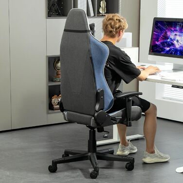 Крісло ігрове Vinsetto Ergonomic з регулюванням висоти, підголівником та поперековою підтримкою, блакитне