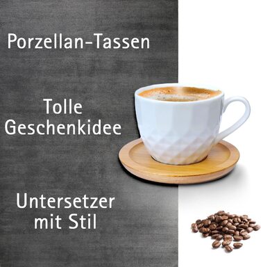 Набір чашок для кави 6 чашок (100 мл) 6 підставок, Wood Look, Порцеляна, Білий, Модель 3