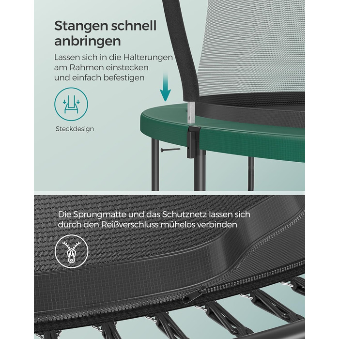 Батут SONGMICS для дітей та дорослих Ø305 см, зелений, з захисною сіткою та пружинами, вуличний