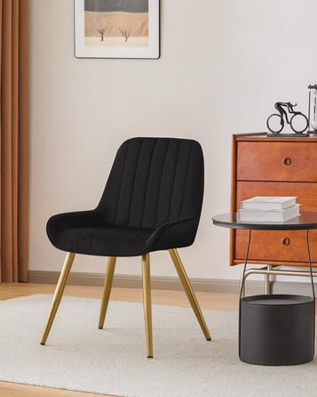 Набір з 4-х стільців Lestarain для їдальні, вітальні, кухні. Ретро стільці з м'яким сидінням (велюр, чорний), металеві ніжки, до 150 кг.