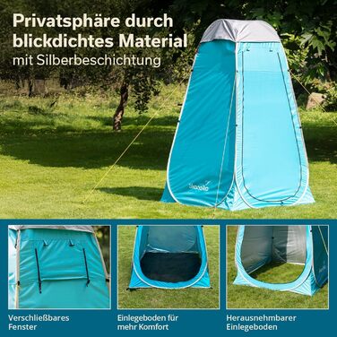 Намет для душу Skandika Camping Pop Up | Зручний намет для переодягання з висотою 210 см, сріблясте покриття, непрозорий, з окремим дном та вікном з москітною сіткою | Толетний намет