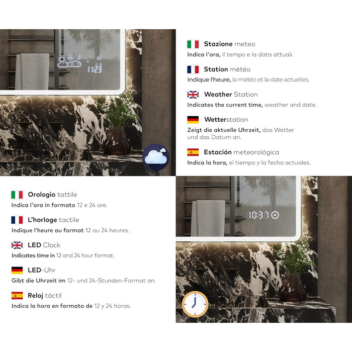 Дзеркало для ванної кімнати з підсвічуванням LED, 120x70 см, без рами, сучасний дизайн, на замовлення, Ambient Line