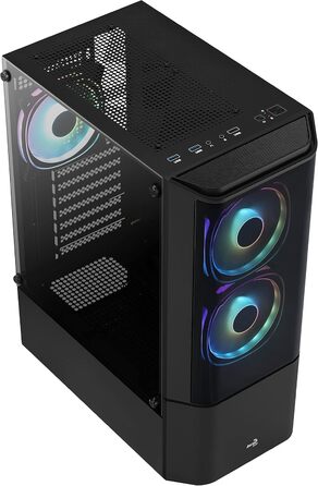 Комп'ютерний корпус ATX AeroCool Quantum v2 RGB із скляними панелями, чорний