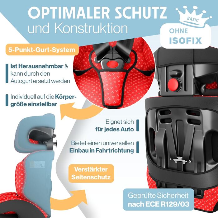 Автокрісло KIDIZ® Triangle Premium | 9-36 кг, 1-12 років, група 1/2/3 | Червоне | ЕCE R129/03