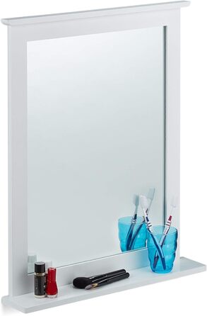 Дзеркало на стіну Relaxdays з поличкою, бамбук, біле, 68x56x10 см