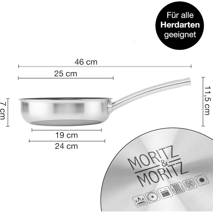 Пан з нержавіючої сталі Moritz & Moritz 28 см з керамічним покриттям нового покоління - підходить для всіх типів плит - антипригарна сковорода з вафельною структурою для приготування, смаження та тушкування