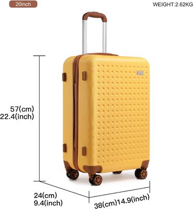 Жовтий валіза KONO 20 дюймів з ABS пластику, з TSA замком, 4 колеса, ручна поклажа 57 x 38 x 24 см
