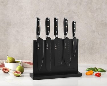 Набір кухонних ножів Wakoli Titanium Noir (5 предметів) з бруском - професійний набір кухонних ножів з титанового покриття, нержавіюча сталь, чорний колір, магнітний бруск