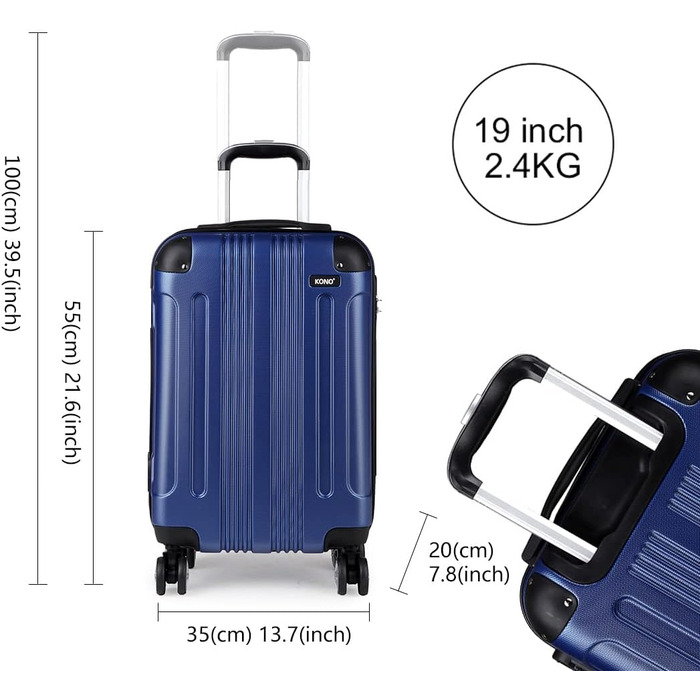 Набір валіз KONO Zwillingsrollen 3шт. (M-L-XL) з ABS-пластику, темно-синій