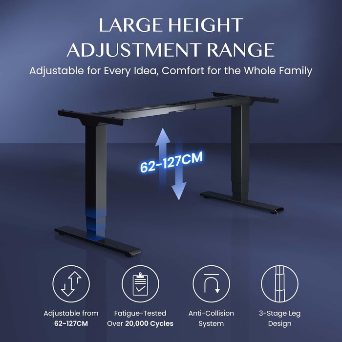 Стол робочий регульований по висоті FLEXISPOT E6, електричний, чорний, 160 кг, USB, пам'ять, LED-дисплей