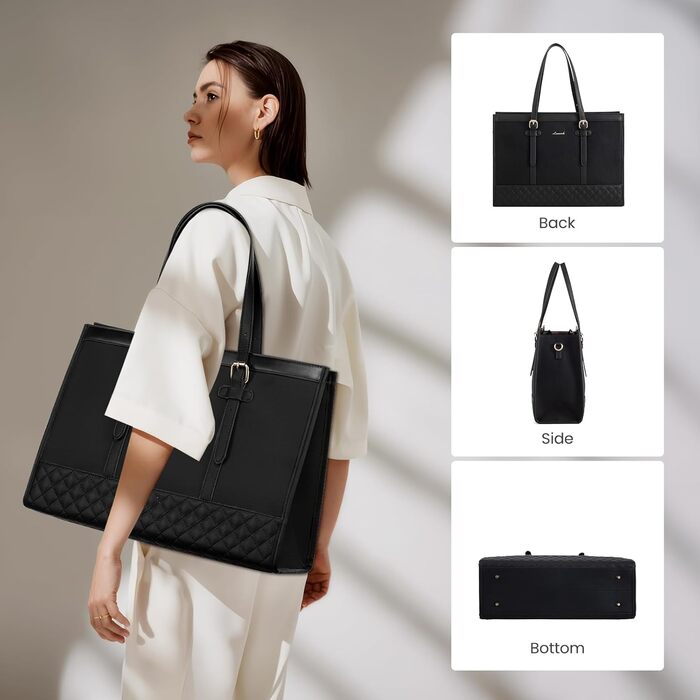 Сумка для ноутбука LOVEVOOK 15.6 дюймів, жіноча, для роботи, навчання, офісу, університету, чорна