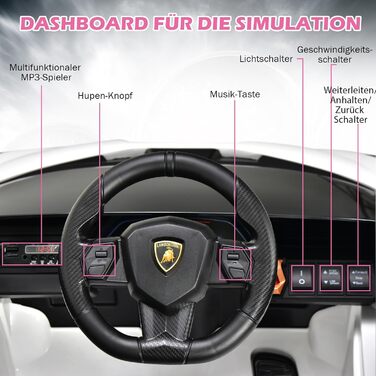 Дитячий електромобіль Lamborghini Goplus з пультом керування, Bluetooth, USB, музикою та сигналом, 3-5 км/год, для дітей 3-8 років, білий